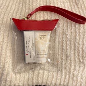 NEW Elizabeth Arden clear & red pouch gift set - includes 1 Lipstick & 1 lotion